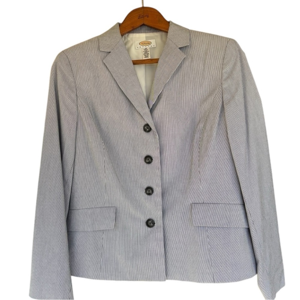NEW Talbots Navy Blue And White Pinstriped Blazer Size 10